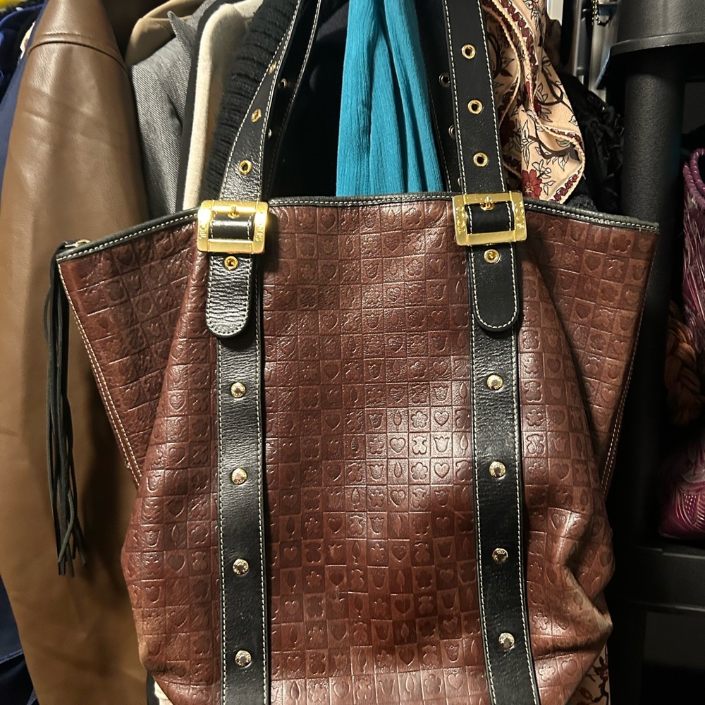 Tous Brown and Black Croc-Embossed Leather Tote - Picture 7 of 8